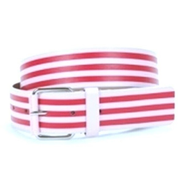 (5/$25‎ SALE ✅) Striped Red Hand Painted Belt M/L 40" Waist Silver Square Buckle - Picture 1 of 7